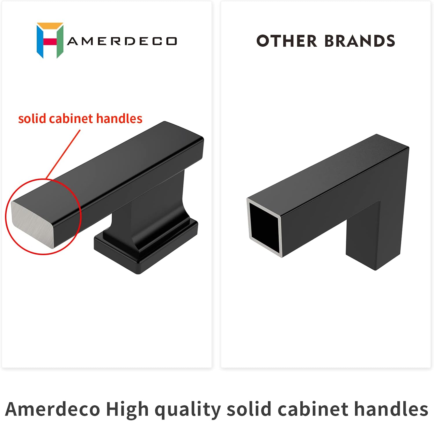 Amerdeco – Paquete de 6 tiradores en color negro mate para armarios con orificio central de 6.25 pulgadas (160 mm), tiradores para armarios de