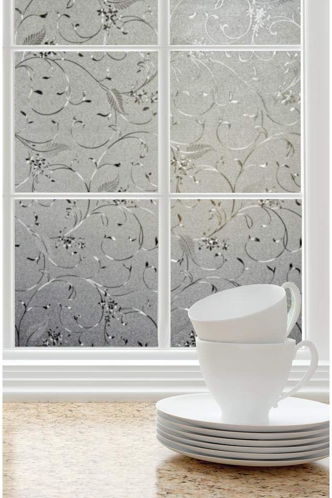 PROTINT WINDOWS Película decorativa de flores elegantes de diseñador, adherencia estática autoadhesiva