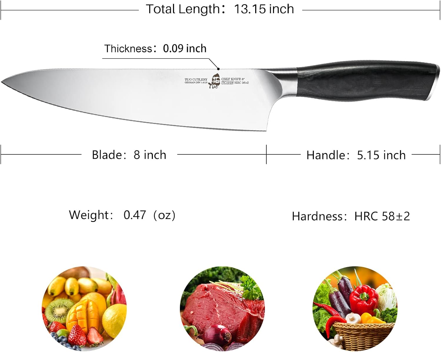 TUO Cuchillo de chef  Cuchillo de chef profesional de 8 pulgadas ultra afilado, acero inoxidable alemán de alto carbono de alta calidad, caja de