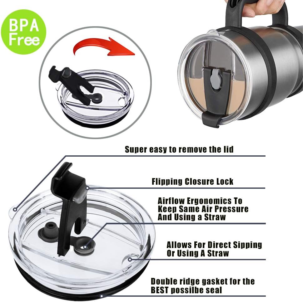 Tapas de vaso de 30 onzas, aptas para YETI Rambler, Ozark Trail, Rtic (solo estilo antiguo), paquete de 2 fundas resistentes a derrames (negro +