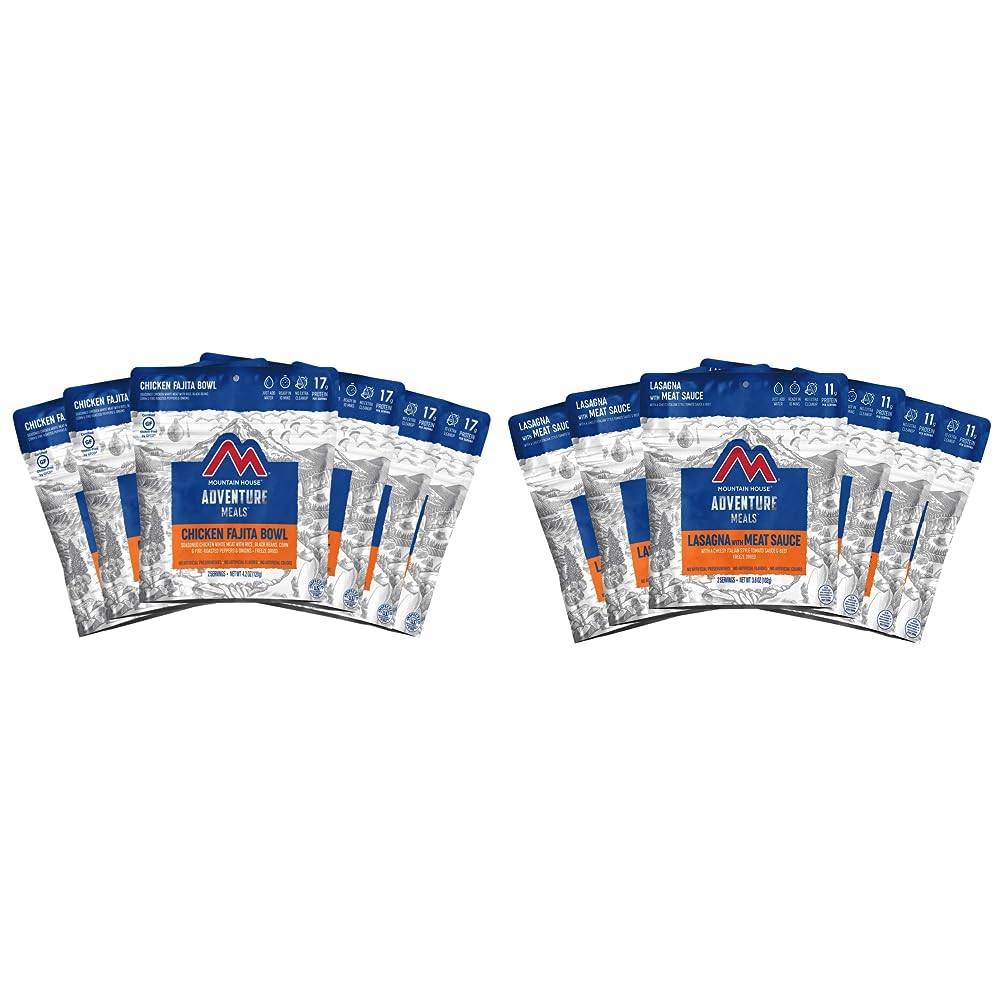 Mountain House Cuenco de fajita de pollo  Alimentos liofilizados para mochileros y campamentos  Paquete de 6  Sin gluten y lasaña con salsa de carne