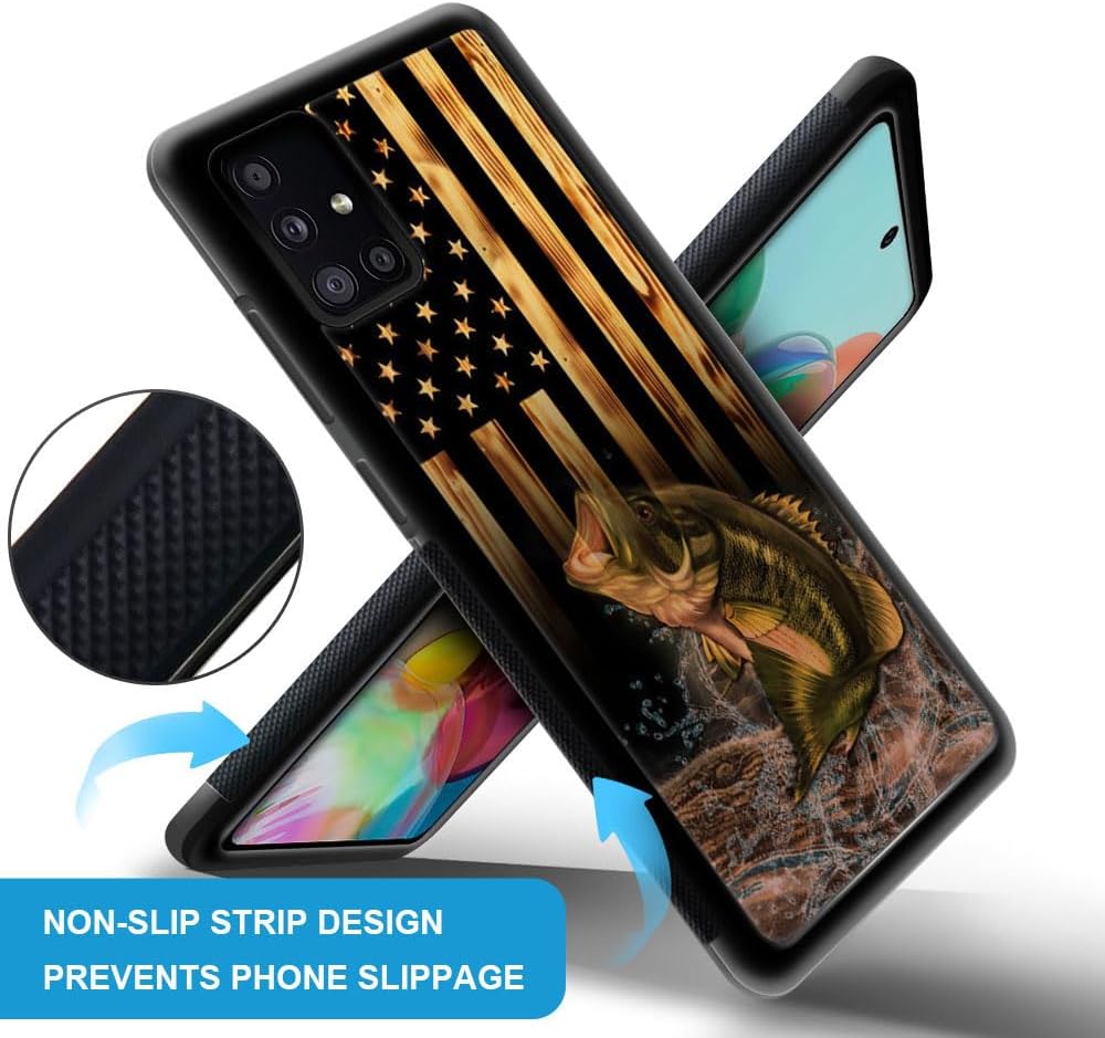 DJSOK Funda compatible con Samsung Galaxy A51 4G, diseño de madera con diseño de bandera estadounidense de lujo para el patrón de atrás+protector de