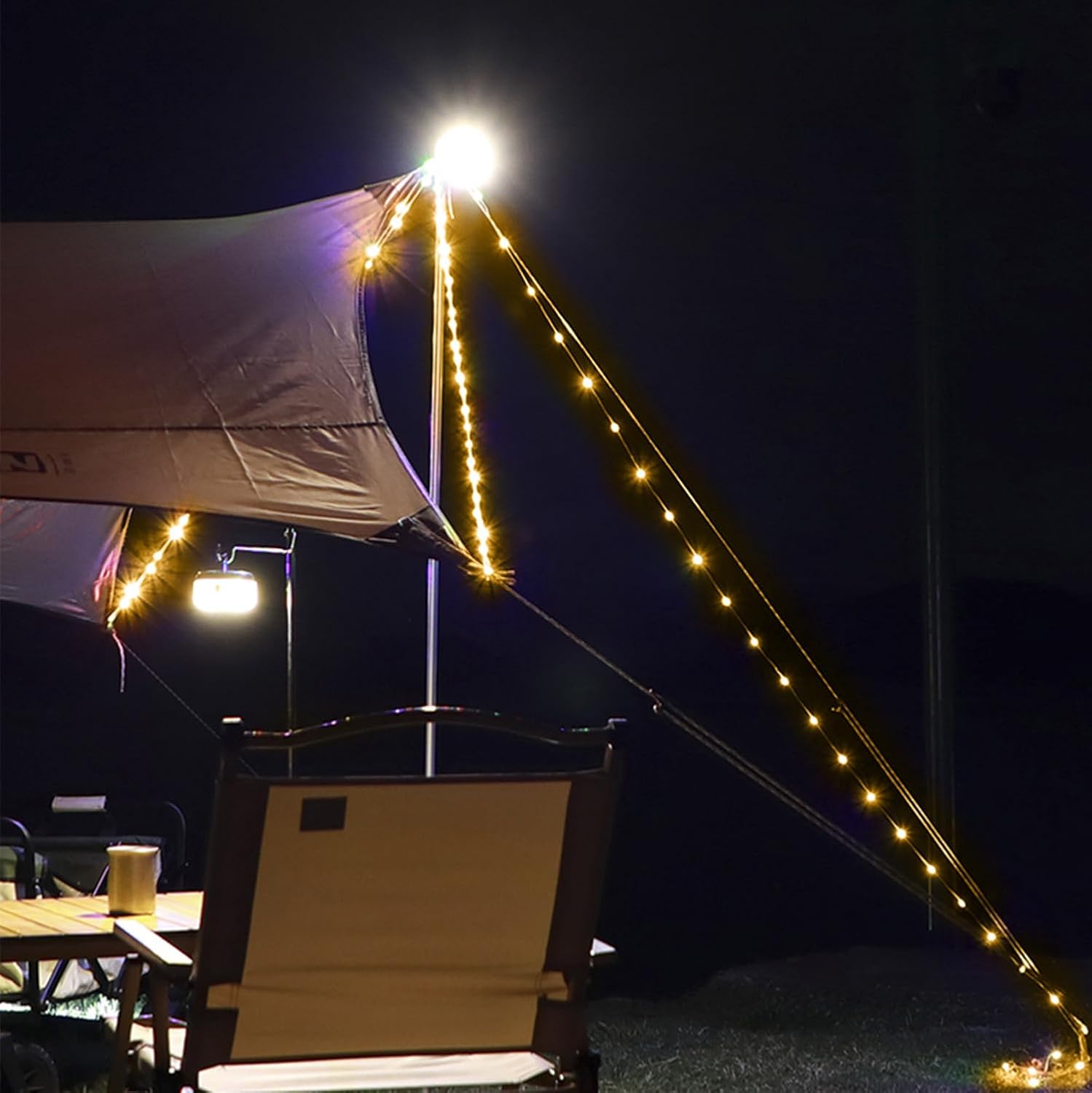 goldseaside Guirnalda de luces portátiles para campamento, 2 en 1, recargable por USB, luz para exteriores, decoración de vacaciones, jardín, patio,
