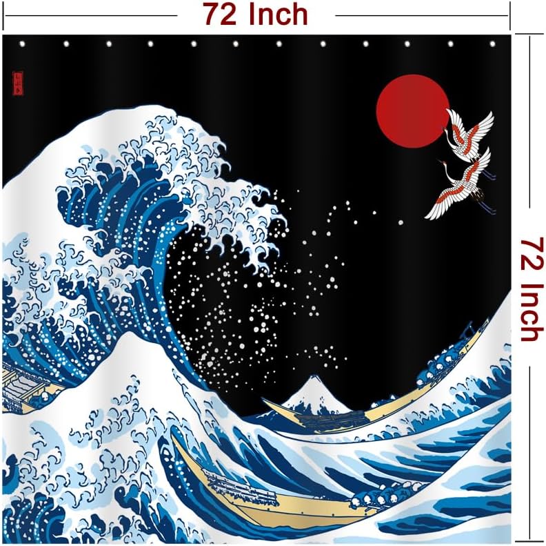 Cortina de ducha grande ondulada con 12 ganchos para cortina de ducha, cortina de ducha negra y azul, cortina de ducha moderna de 72 x 72 pulgadas
