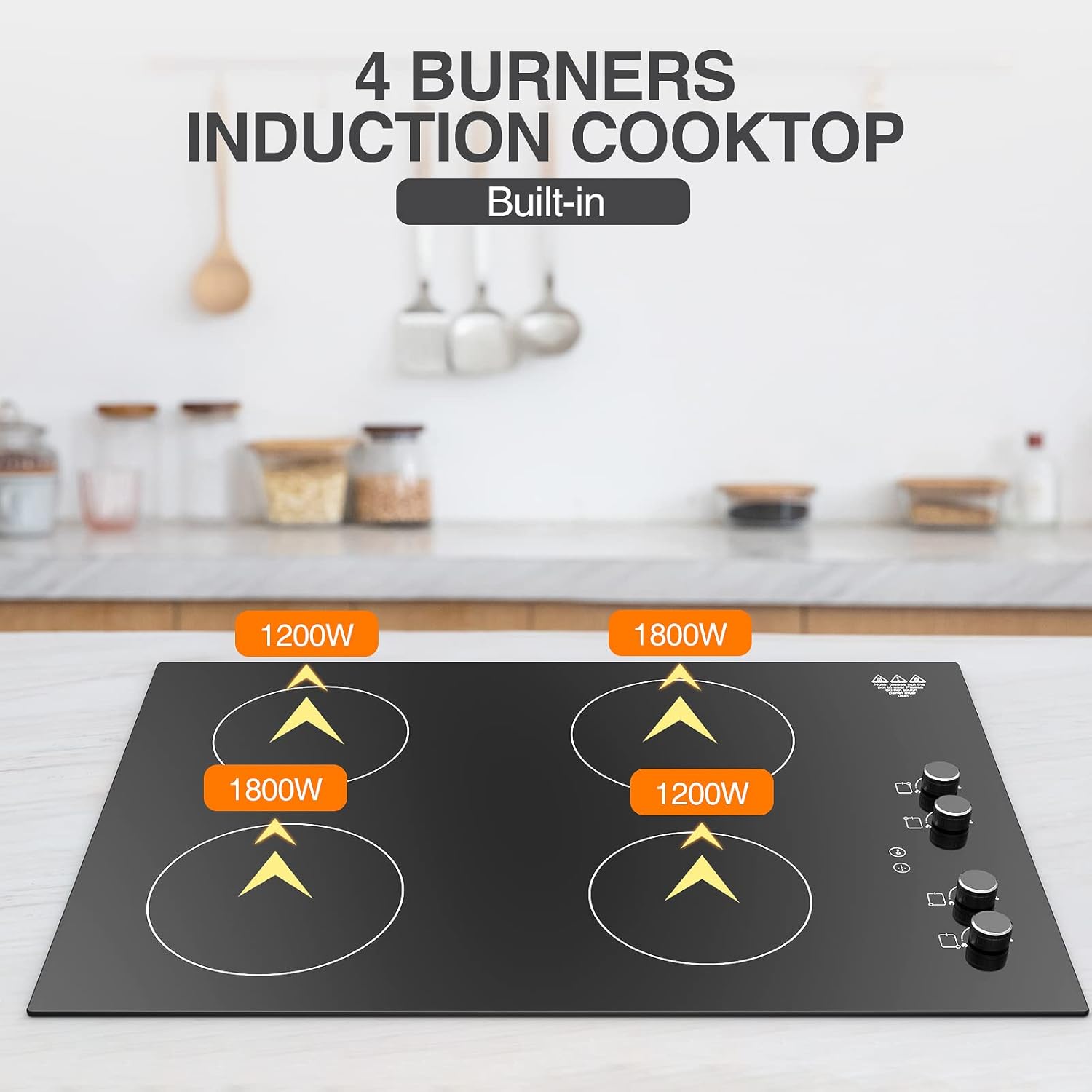 Placa de inducción de 30 pulgadas, estufa eléctrica superior de 4 quemadores, quemador eléctrico POTFYA integrado, control de perilla de 220 V,