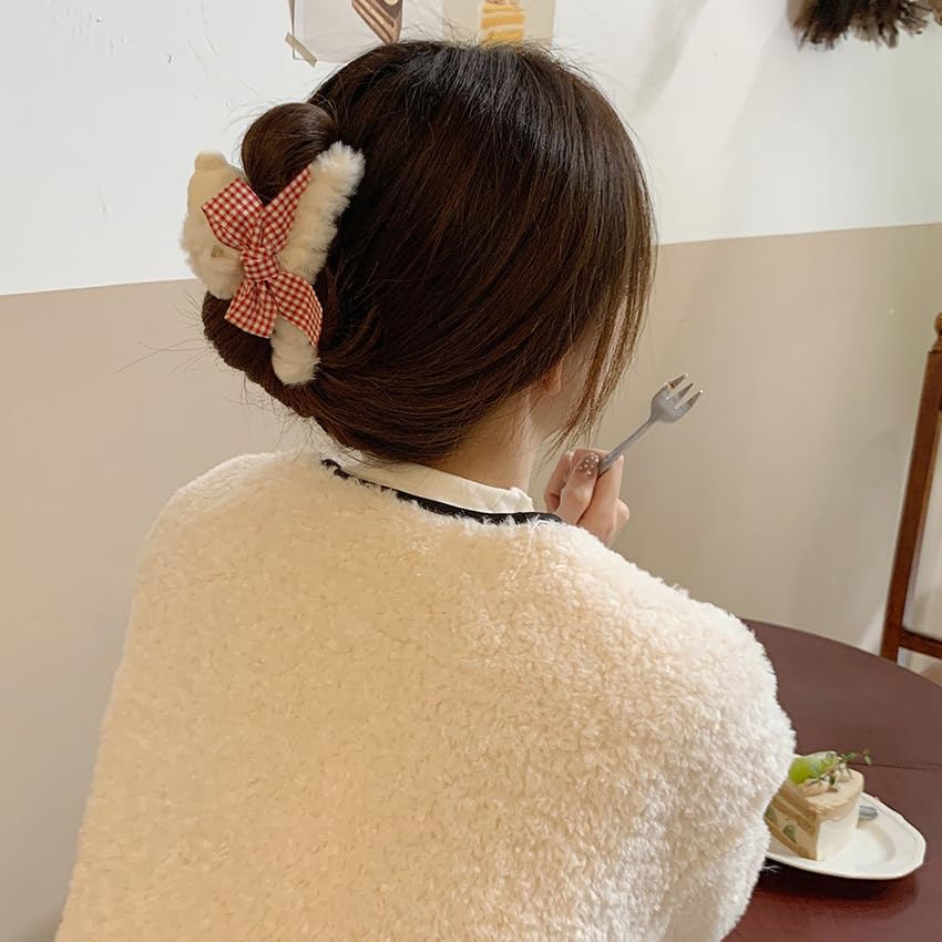 Pinzas para el pelo de oso de felpa, multicolor, pinzas grandes para el cabello, lindas pinzas de peluche esponjosas para muñeca para atrapar el