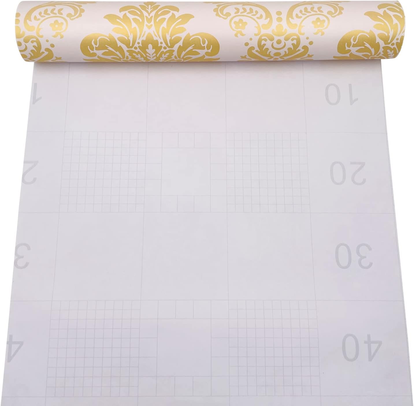 Rollo de papel tapiz de 14.7 pies de papel pintado de damasco dorado, revestimiento autoadhesivo para cajones de 17.7 x 177 pulgadas, cubierta de