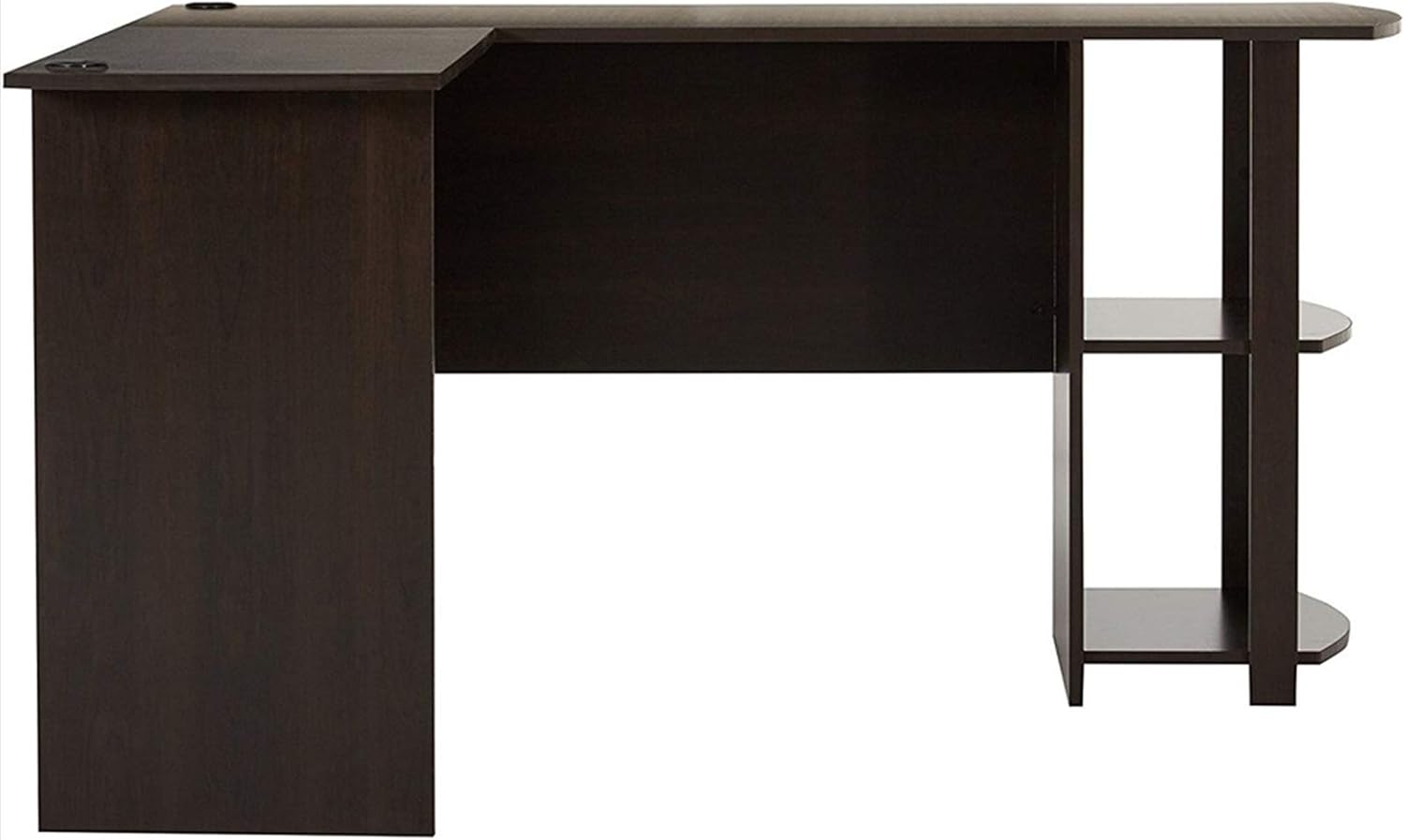 JASOYA Escritorio para computadora de madera en forma de L en ángulo recto con estantes de dos capas, color marrón oscuro para dormitorio, sala de