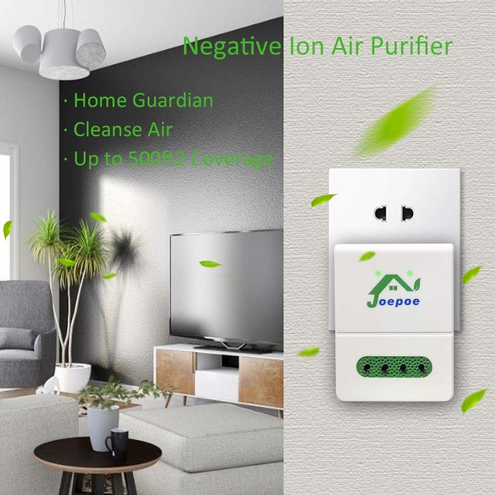 Joepoe Purificador de aire ionizadorpurificador de aire enchufable con salida de tecnología de iones de hasta 34 millones de aniones por segundo,