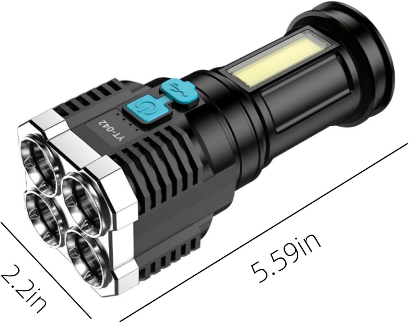 4 LED de mano para exteriores de 1000 lúmenes, funciona con batería de 1200 mAH, Tactic-al – Potente linterna recargable de largo alcance de hasta