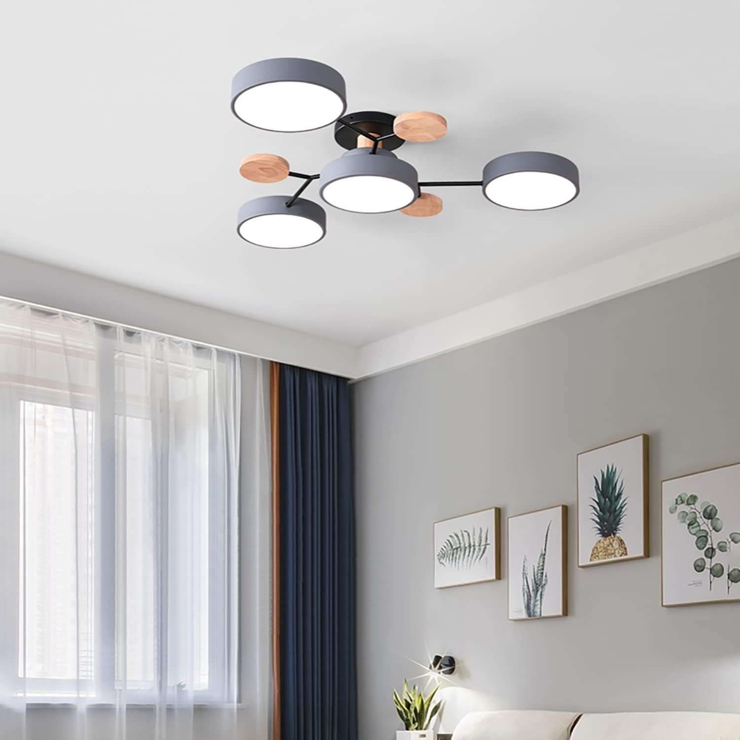 Liudefa Lámpara LED de techo, 26 pulgadas, 4 luces, luces de techo modernas, montaje empotrado, lámpara de madera regulable de 32 W para sala de