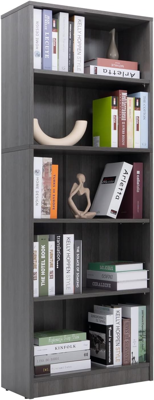 Estantería de madera de 5 estantes independientes, estantes de exhibición ajustables para biblioteca de oficina en casa, espacio pequeño y estrecho