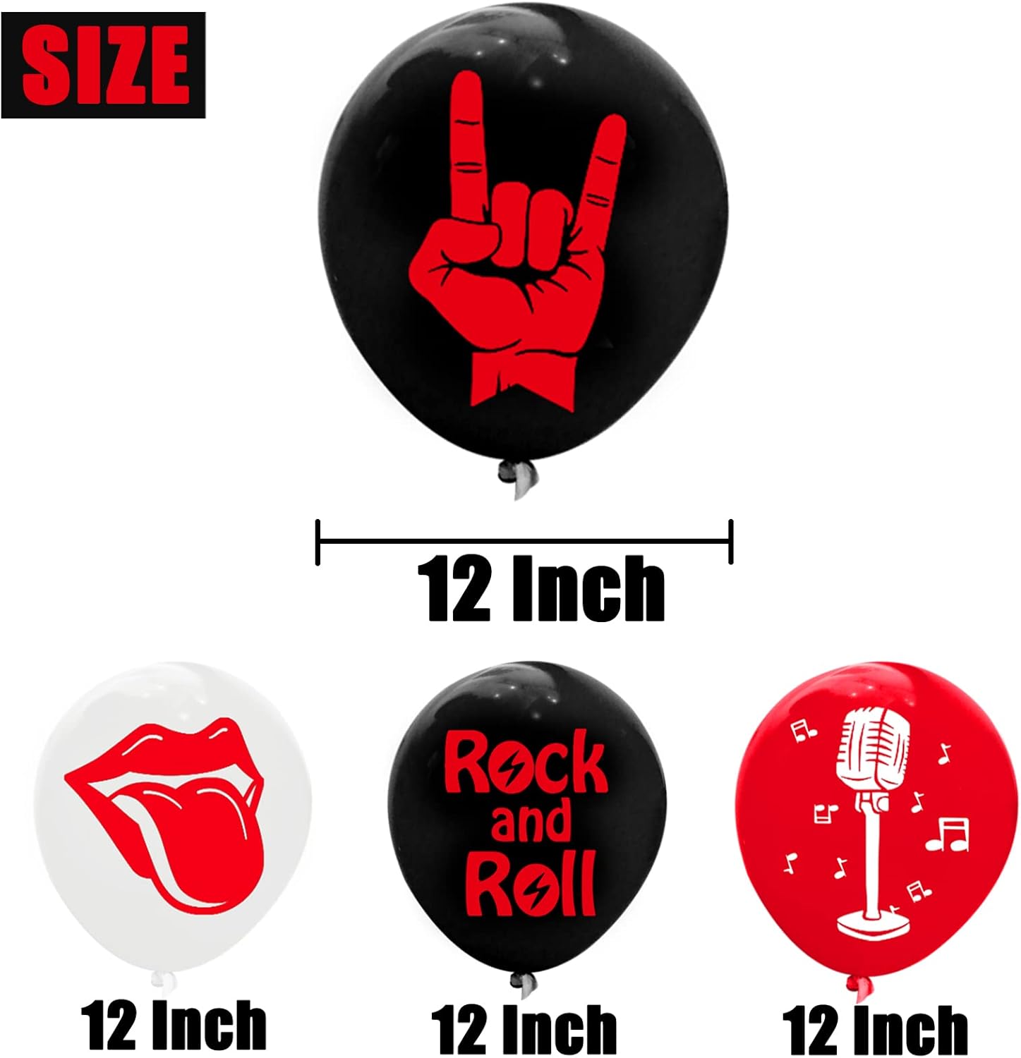 60 globos de látex Rock and Roll para decoración de fiesta de los años 80 y 90, suministros de fiesta de músico, guitarra, rap, cumpleaños, baby