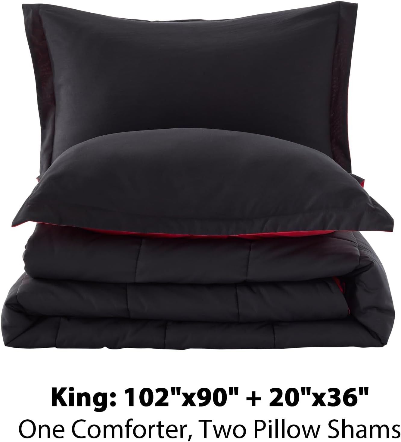 SunStyle Home Juego de edredón King de 3 piezas, ligero y liso, relleno alternativo, suave y reversible, para todas las estaciones (negrorojo)