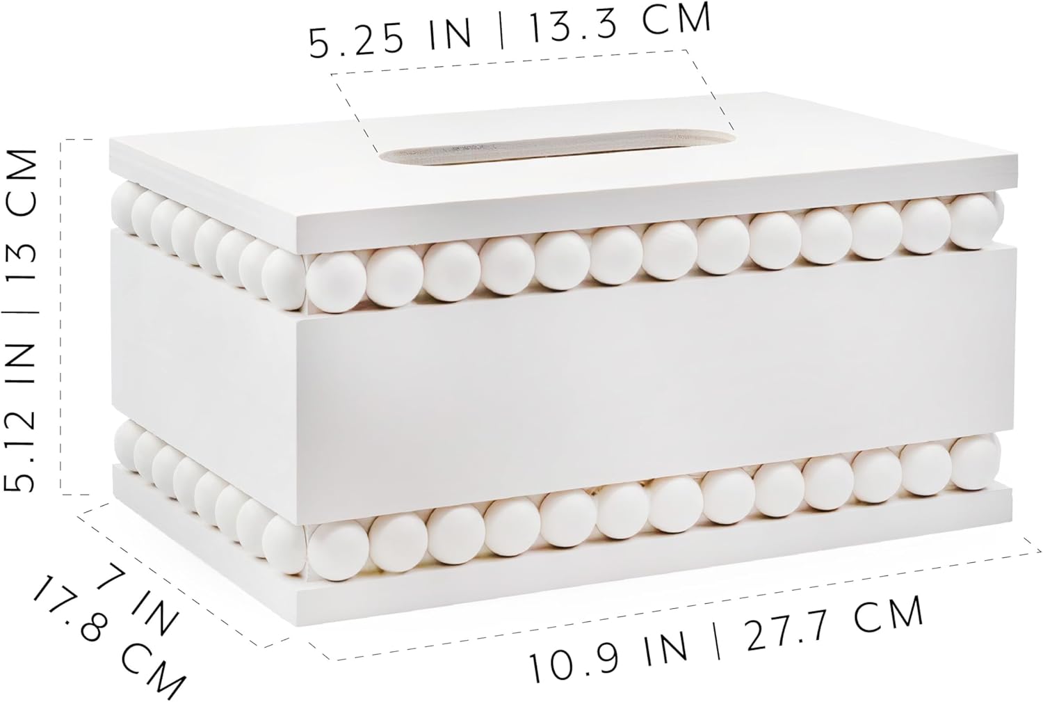 AuldHome – Funda rectangular para caja de pañuelos con cuentas (blanca) soporte oblongo, de madera rústica