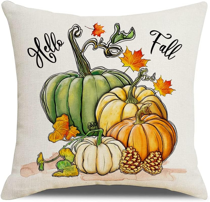 TUNKENCE Fundas de almohada decorativas de otoño para el hogar, fundas de almohada decorativas de lino para exteriores, funda de almohada cuadrada