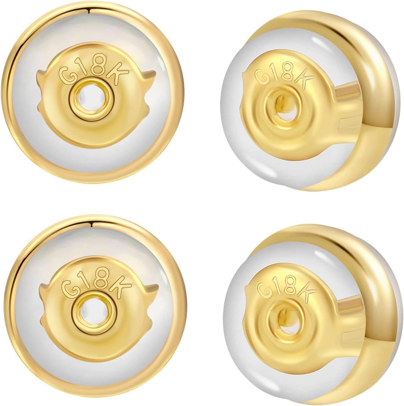 Repuesto de aros de silicona de oro de 18 quilates para tachuelas, orejas caídas, aretes pesados, 4 piezas de cierre de ciclo de metal con cierre