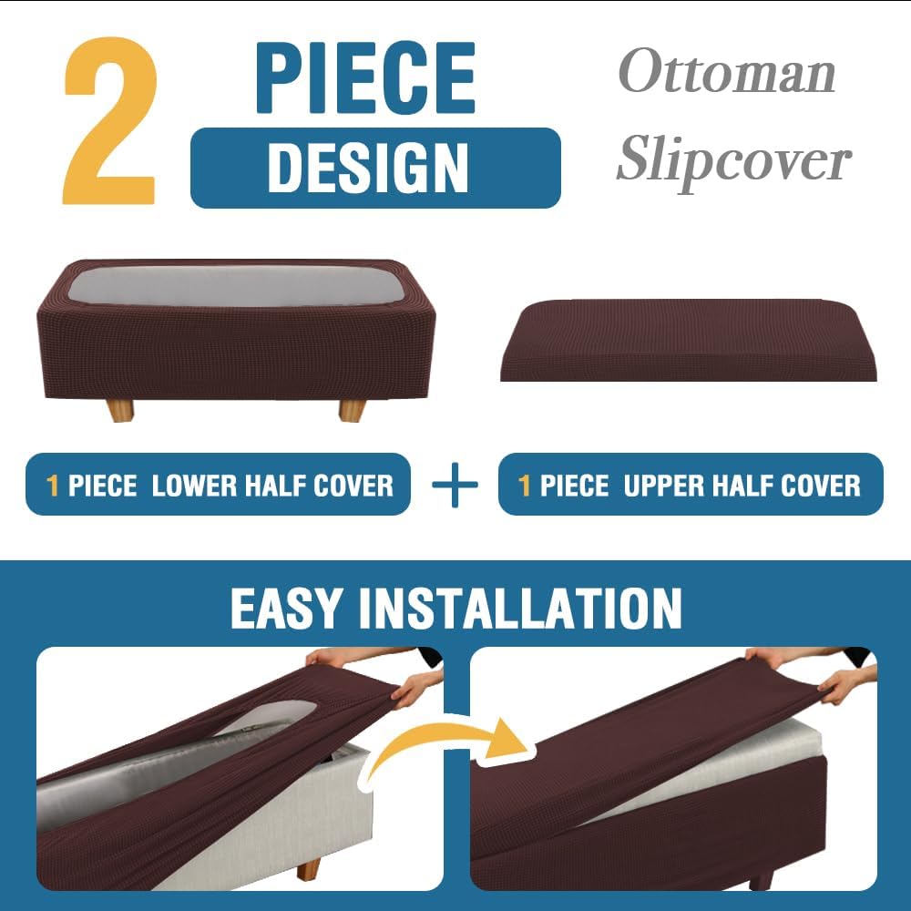 H.VERSAILTEX Funda elástica para otomana, estilo de 2 piezas, plegable, protector de muebles, fundas otomanas rectangulares con parte inferior