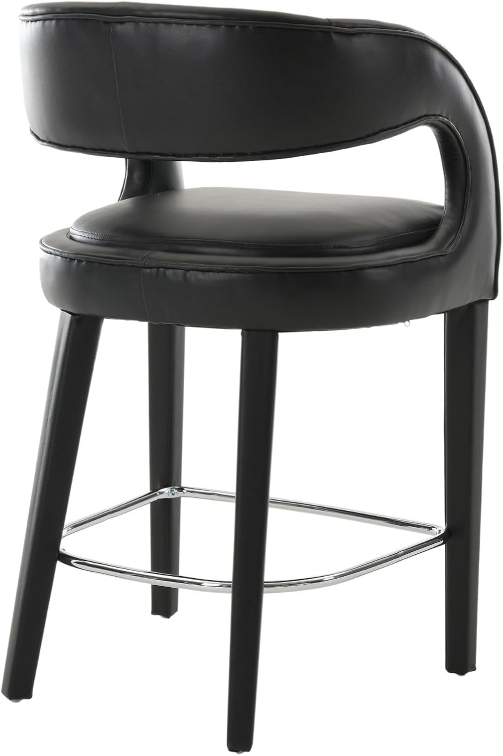 Juego de 2 taburetes de cuero negro para mostrador de barril, sillas de bar de madera de 26 pulgadas con respaldo tapizado para isla de cocina
