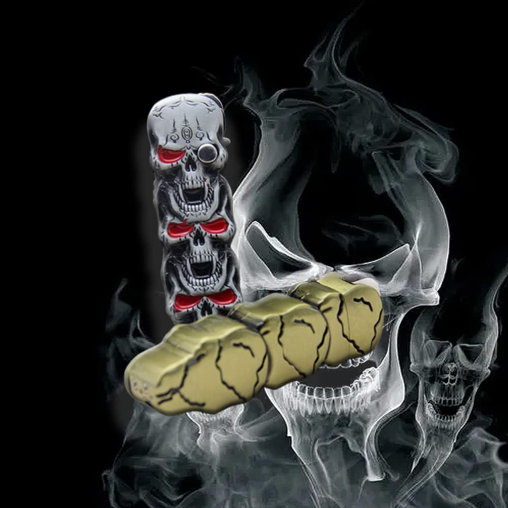 WEQTETJU Encendedor tipo antorcha de calavera, calavera de metal en relieve, genial, multifuncional, rellenable, ajustable, encendedor único a