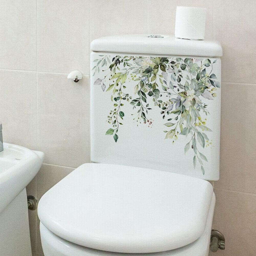 Calcomanías para tapa de inodoro con hojas verdes, hojas verdes, flores, hojas verdes, calcomanías de pared autoadhesivas, adhesivo de pared de