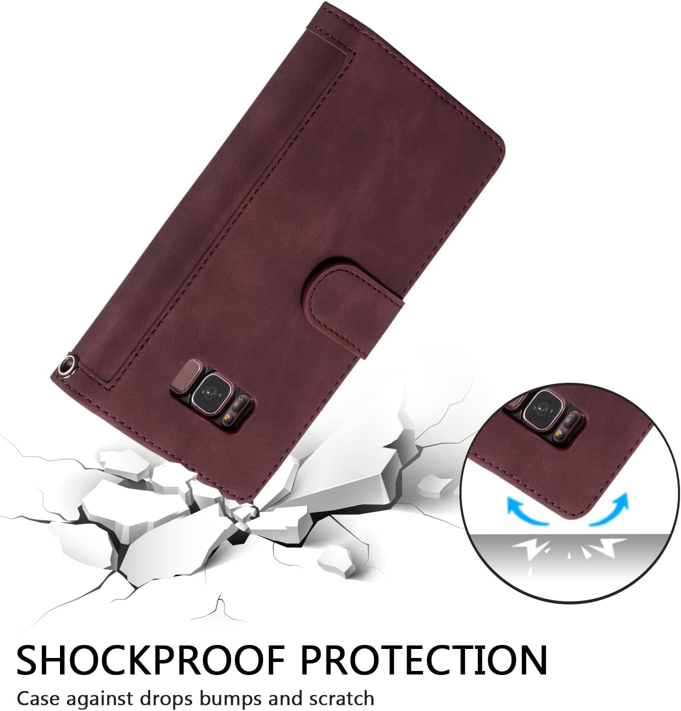 EYZUTAK Funda de teléfono tipo cartera para Samsung Galaxy S8, retro mate 9 ranuras para tarjetas, funda de bolsillo con cremallera, cierre