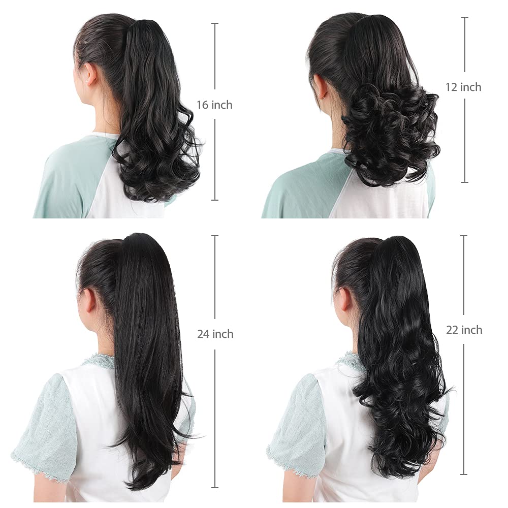 HSPJHTM – Extensión de cola de caballo color negro, extensiones de cabello rizado para mujer, extensiones de cabello sintético de cola de caballo de