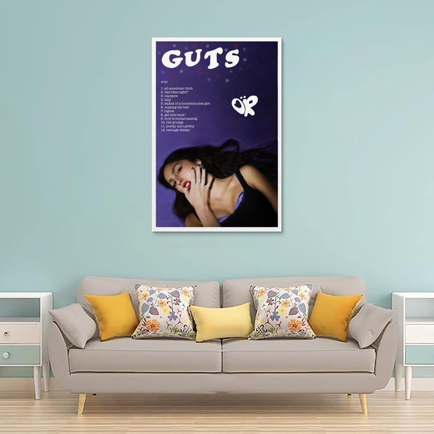 VALKEM Póster de Olivia Singer Rodrigo Guts para habitación, póster estético de los años 90, arte de pared, póster estético, 12 x 18 pulgadas (11.8