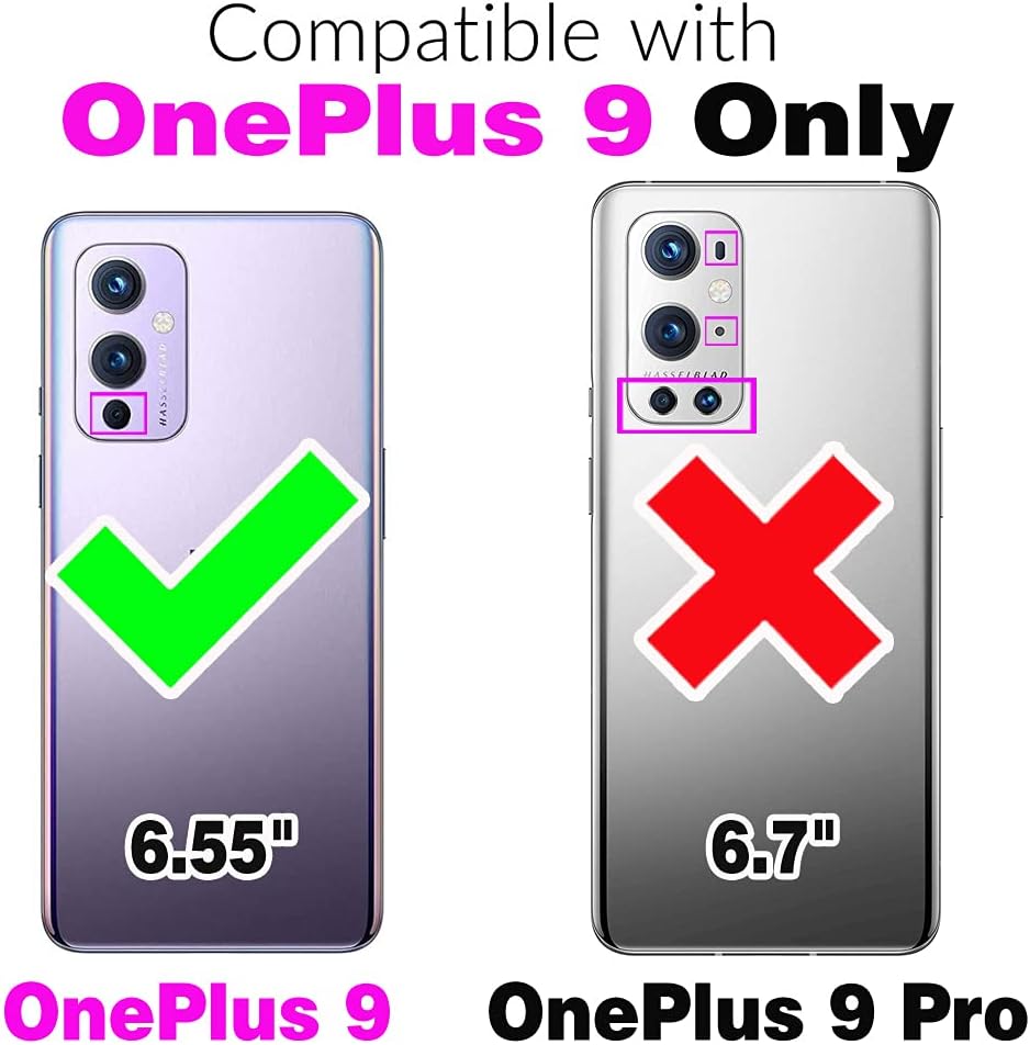Funda compatible con OnePlus 9 OnePlus9 5G y protector de pantalla de vidrio templado, funda abatible para tarjetas de crédito, fundas para teléfono