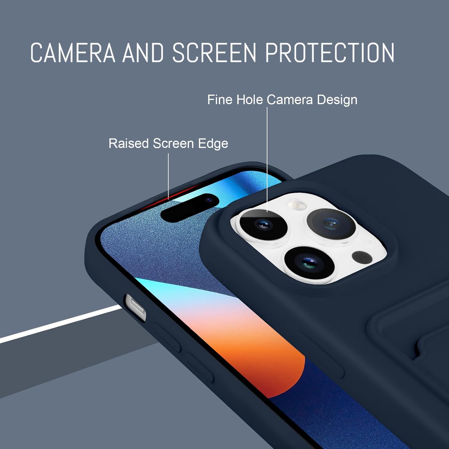 MZELQ Funda de silicona compatible con iPhone 15 Pro Max, funda protectora para cámara con tarjetero + protector de pantalla, funda con ranura para