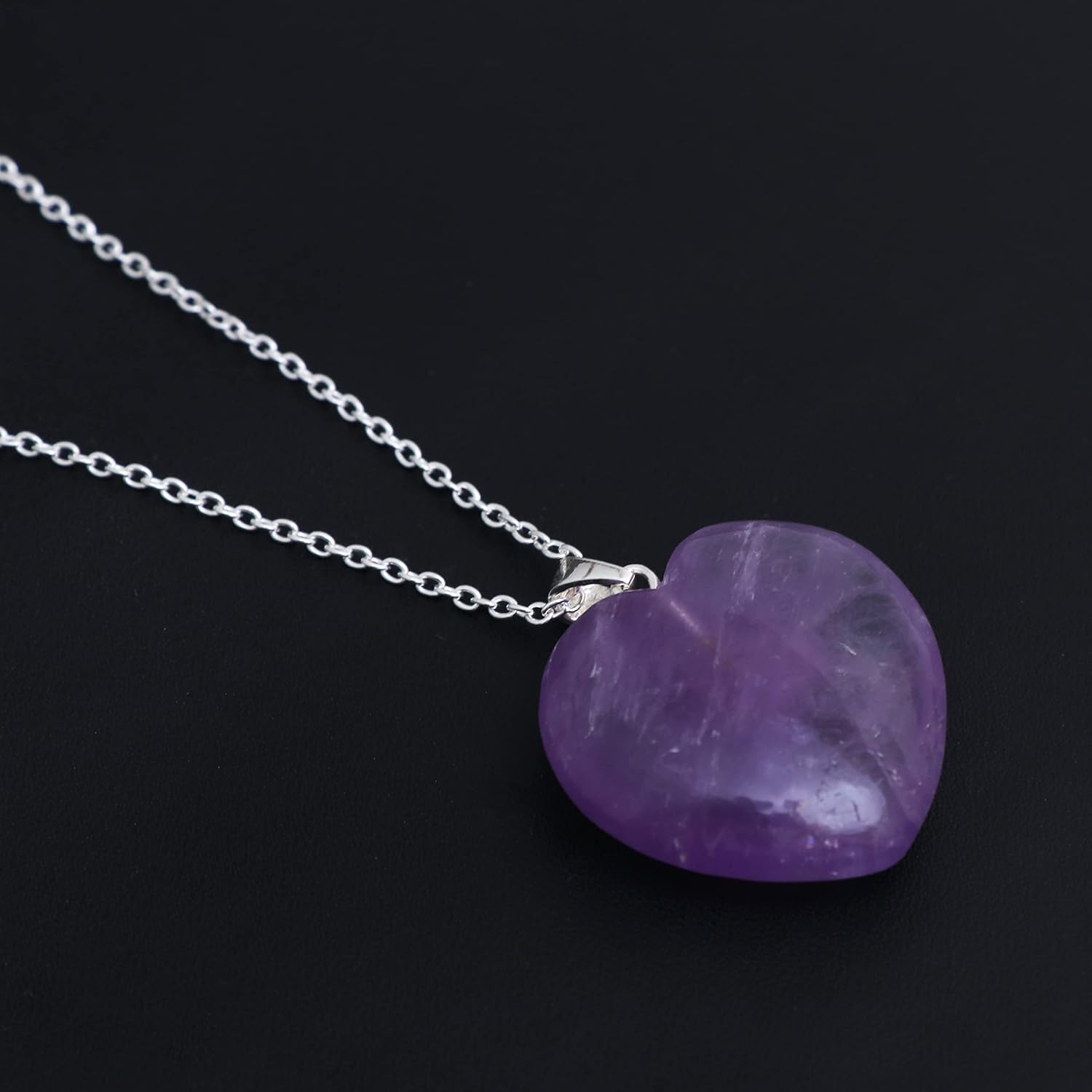 Gempires Pink Amethyst Heart Necklace, Love Crystal Pendant, February Birthstone, Trendy, Minimal, Gift for Her, 18 + 2 inch Adjustable Silver