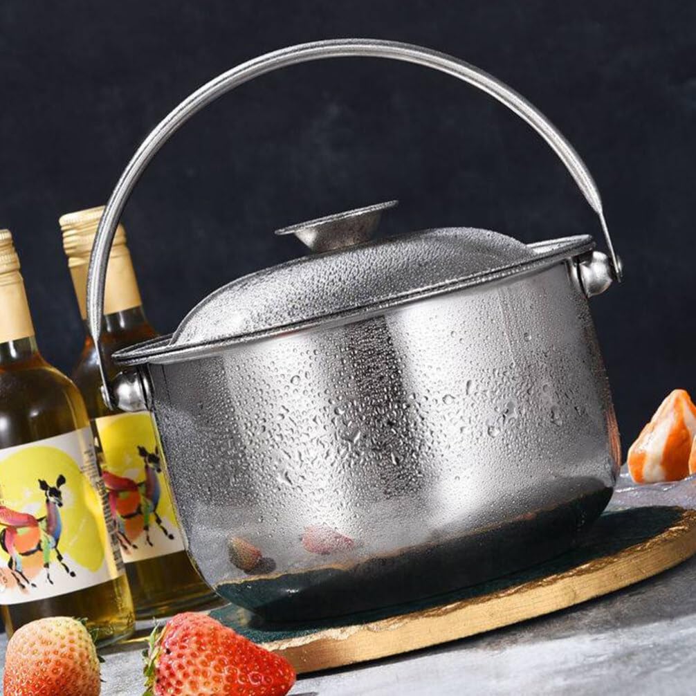 Kichvoe Olla de cocina de sopa Olla de acero inoxidable Olla pequeña olla con tapa Olla multiusos para sopa Olla de pasta con mango para inducción