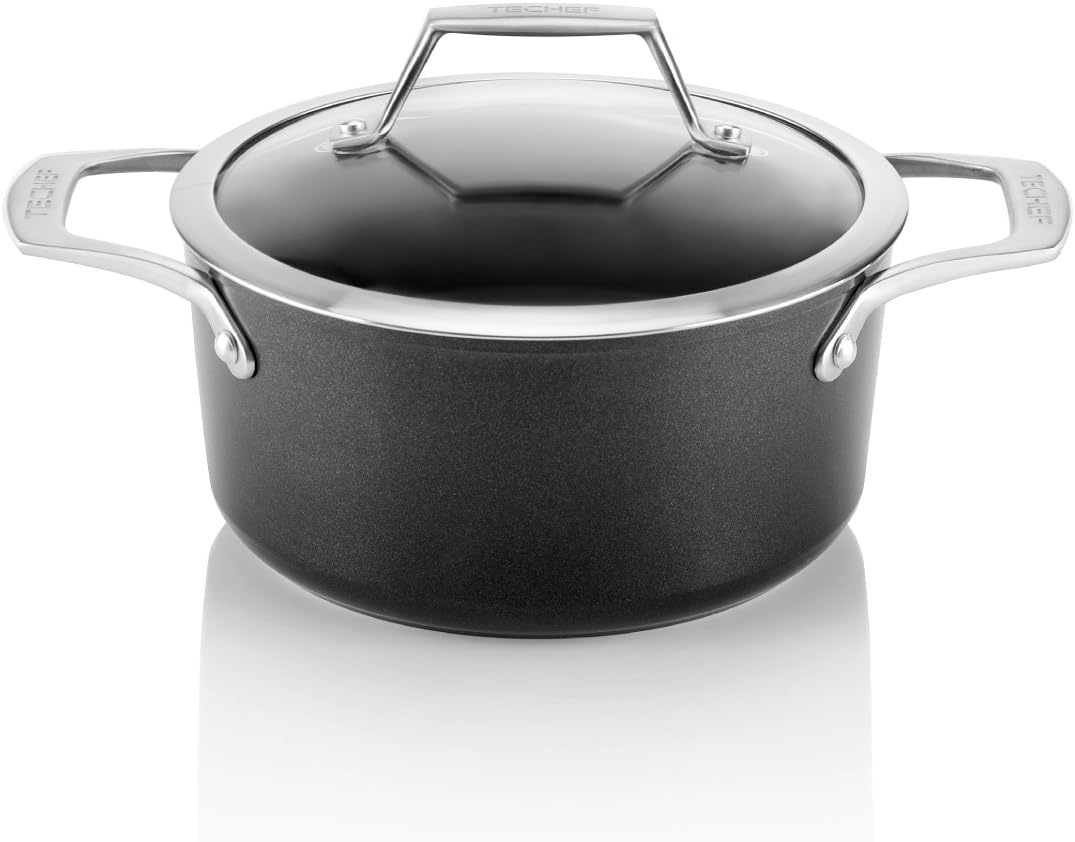 TECHEF – Colección Onyx – Olla de sopa de 2.8 cuartos con tapa de vidrio, recubierta con nuevo revestimiento antiadherente de teflón platino (sin