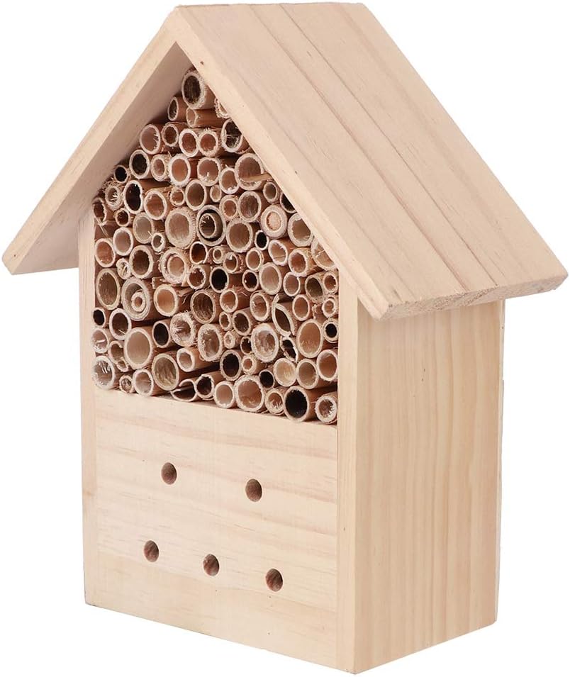 Fydun Outdoor Pine Wood Bee House Shelter Handwork Art Craft Garden Decoration Ornament Outdoor Pine Wood Bee for Family