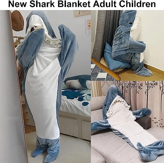 Mycozyshark – Manta con capucha de tiburón, mameluco de tiburón, acogedora manta de tiburón para adultos