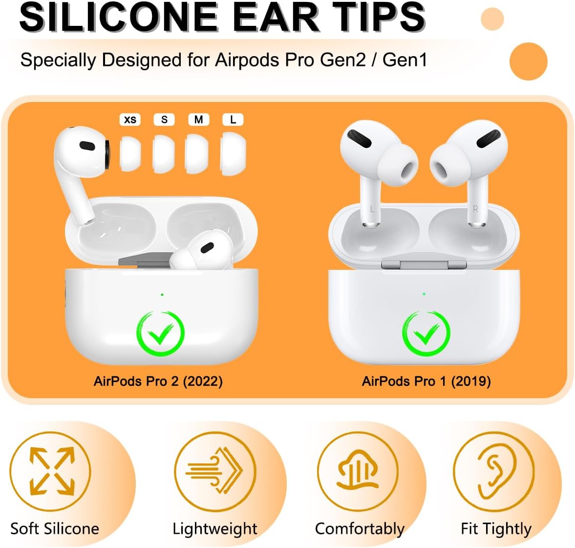 Almohadillas antideslizantes de silicona suave de repuesto para Airpods Pro 2 generación con kit de limpiadorcaja de almacenamiento. Cabe en la