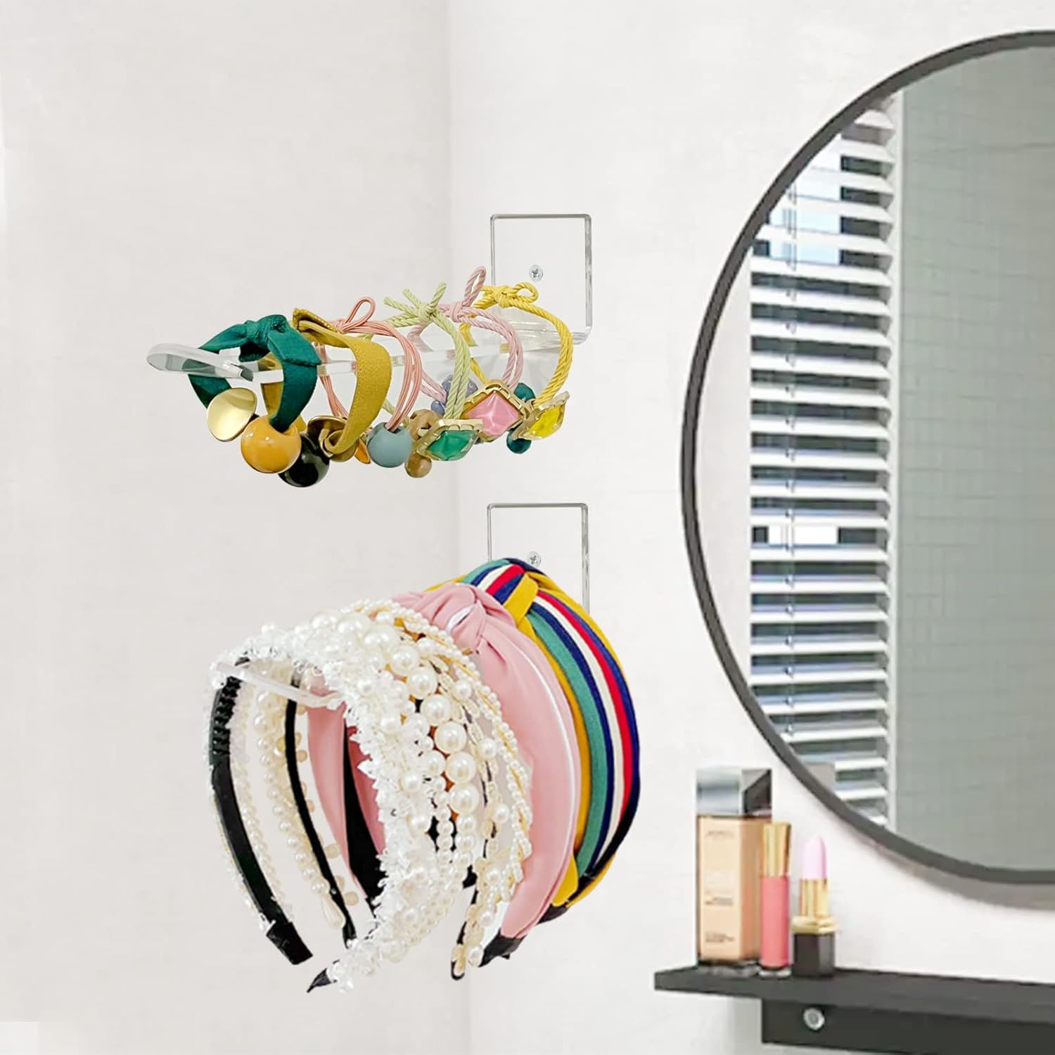 Bigfety Soporte para diadema de acrílico para pared, paquete de 6 unidades, organizador de diadema transparente para colgar para niñas y mujeres