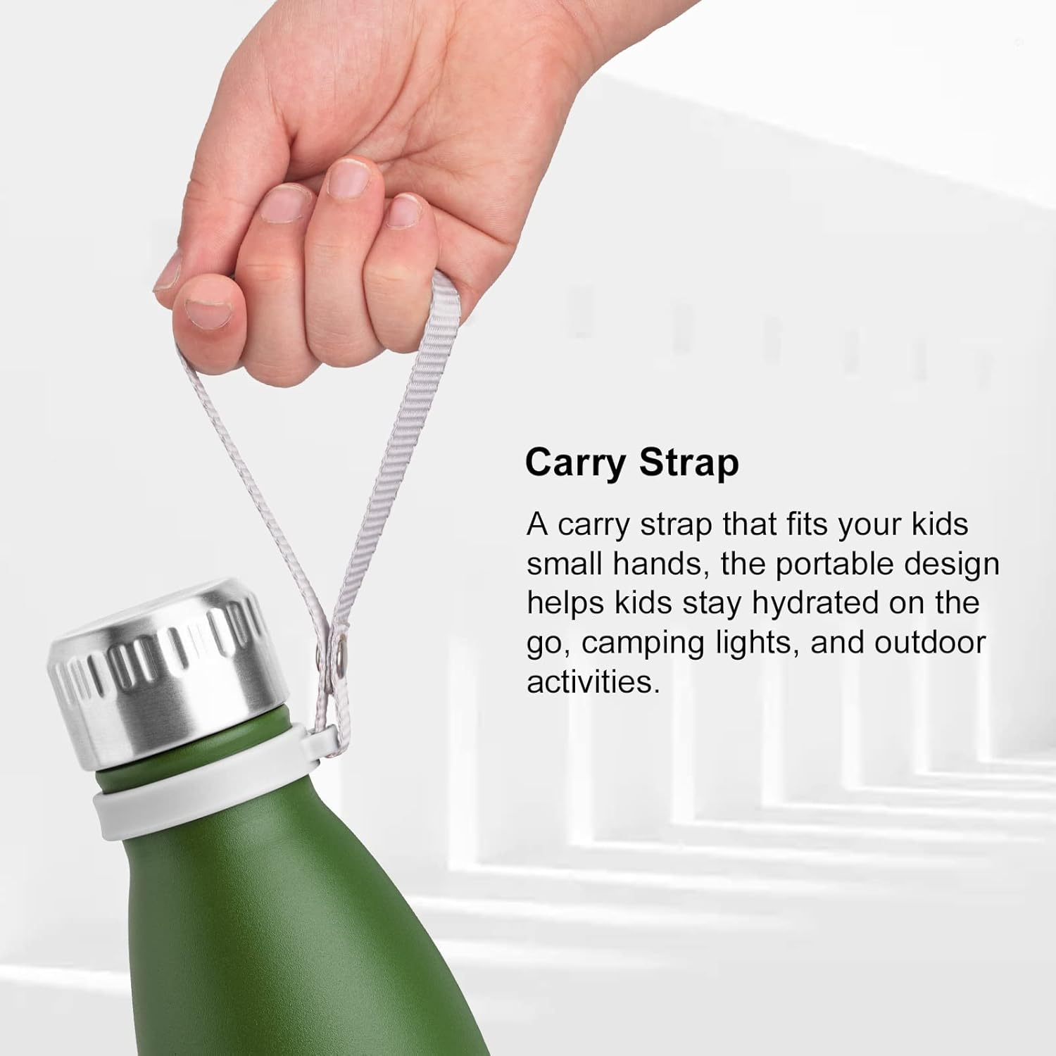 Koodee Botella de agua de acero inoxidable de 12 onzas con aislamiento al vacío para la escuela, botellas de agua deportivas de metal en forma de