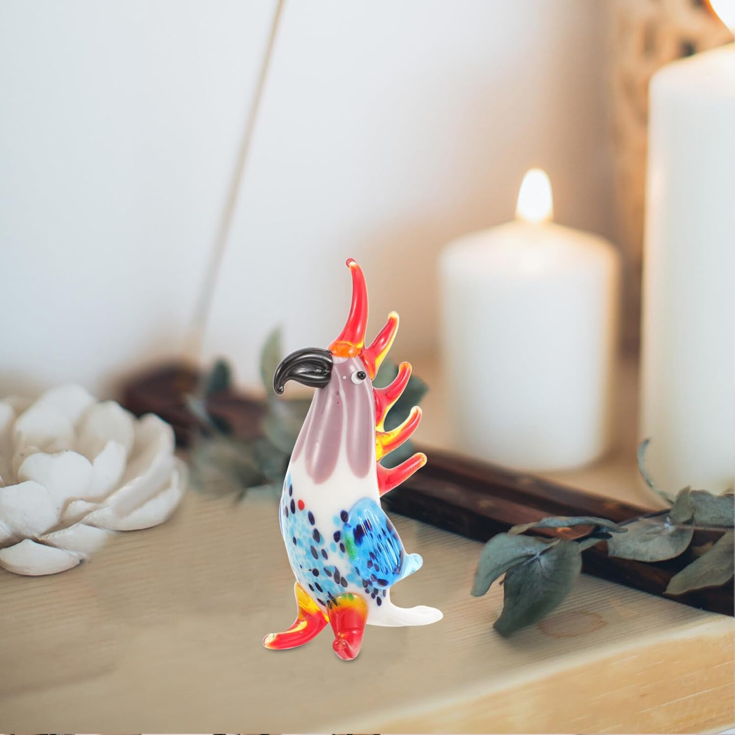 VILLCASE Figura de pájaro de cristal para decoración de esculturas de mano para el hogar, decoración de mano, adorable figura de loro, mini animal