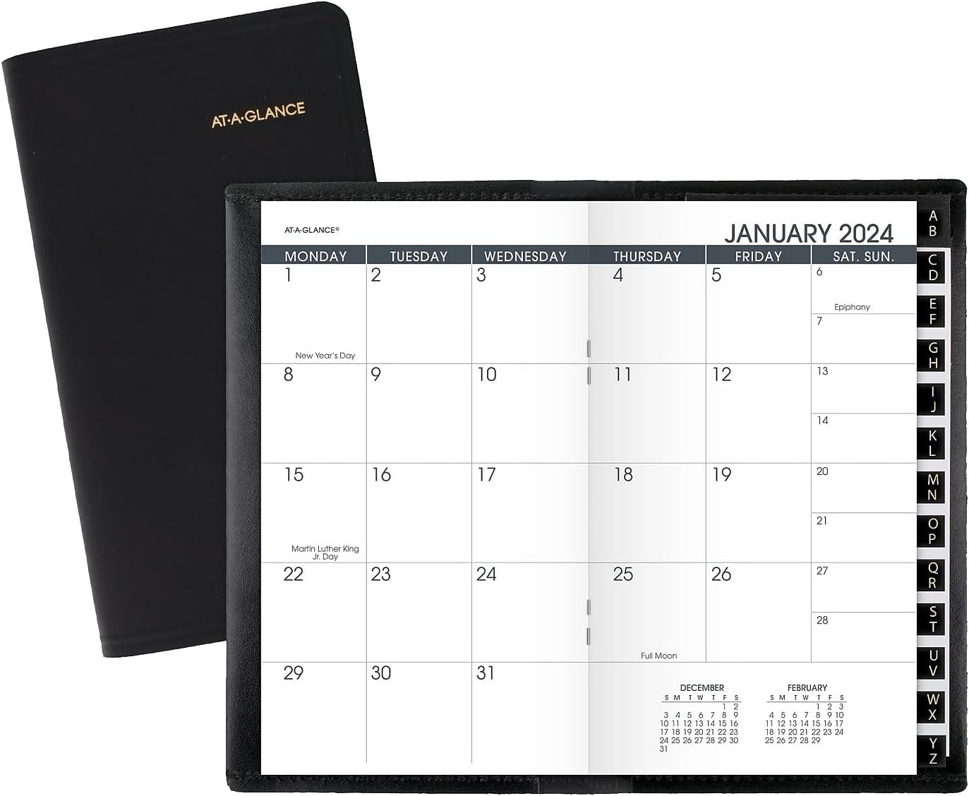 AT-A-GLANCE – Agenda mensual de 13 meses 2024-2025, 3-12 x 6 pulgadas, negro, de enero de 2024 a enero de 2025, 7006405