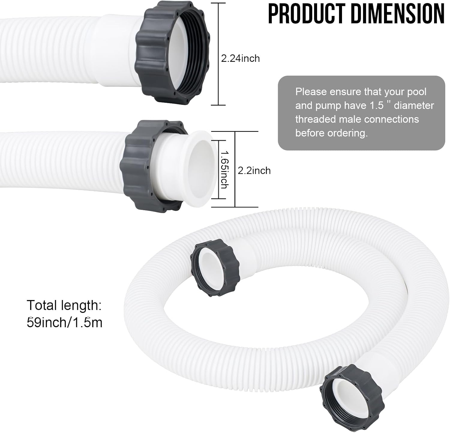 Mangueras de piscina de 1.5 pulgadas para manguera de repuesto de piscina sobre el suelo para bomba de piscina, manguera de piscina de 1.5 pulgadas