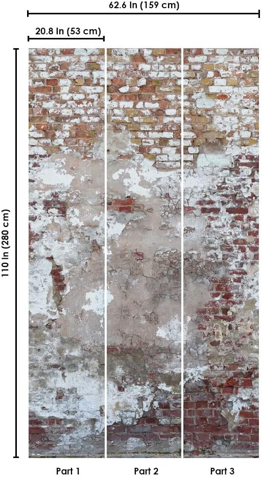 CONCORD WALLCOVERINGS  Papel tapiz de pared de ladrillo para dormitorio, pared rústica, gris, blanco y rojo, 63 pulgadas de ancho x 110 pulgadas de