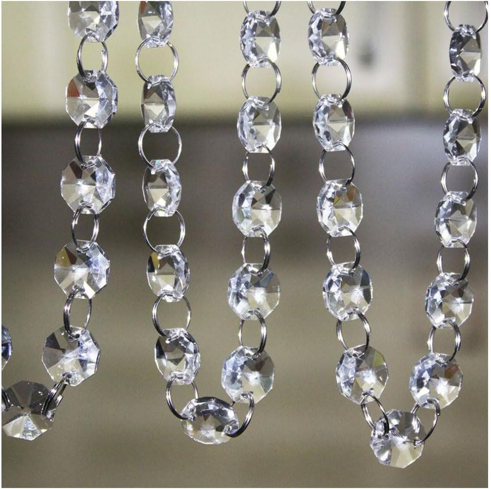 Guirnalda de cristal transparente de 33 pies, cadena de cuentas de araña colgante, decoración de cuerda de adorno colgante para centro de mesa,