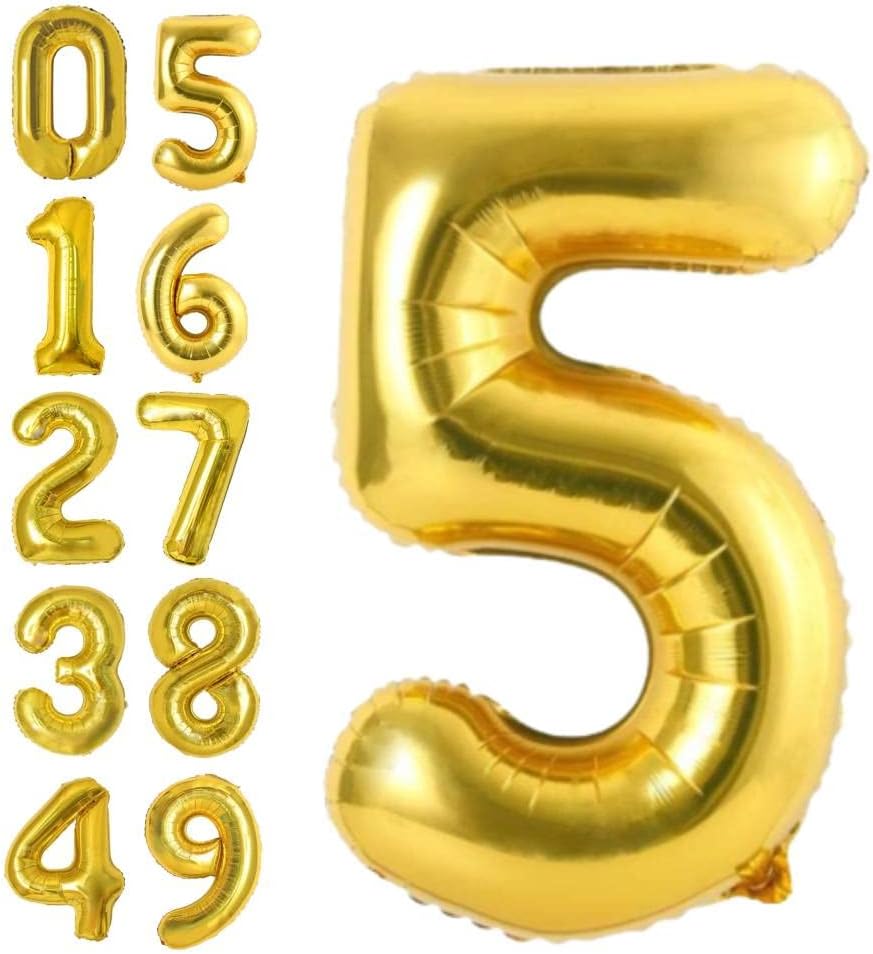 Globos digitales de helio de 40 pulgadas con números dorados de Mylar para baby shower, fiesta de cumpleaños, celebración, decoraciones de
