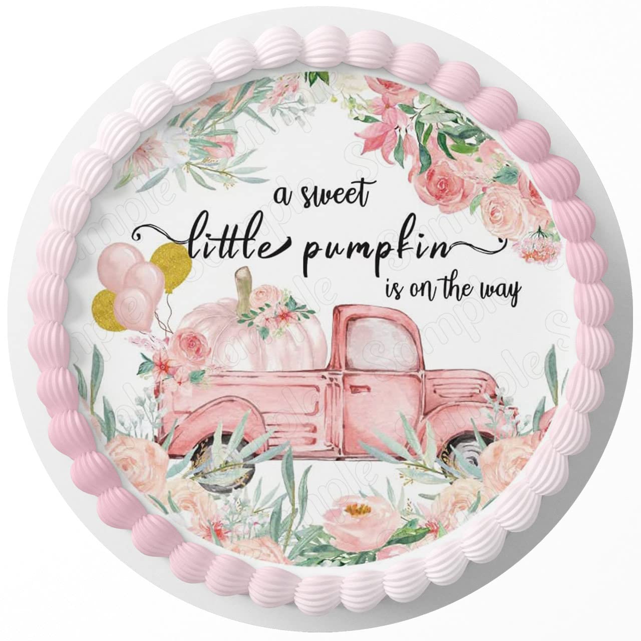 A Sweet Little Pumpkin Is On The Way Girl – Decoración de pastel comestible para decoración de fiesta de cumpleaños
