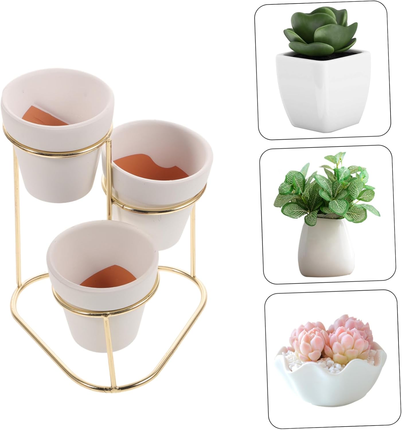 Yardwe 2 juegos de soporte para macetas de metal para plantas, maceta pequeña de cerámica, maceta, maceta, estante para maceta, cuenca, maceta,
