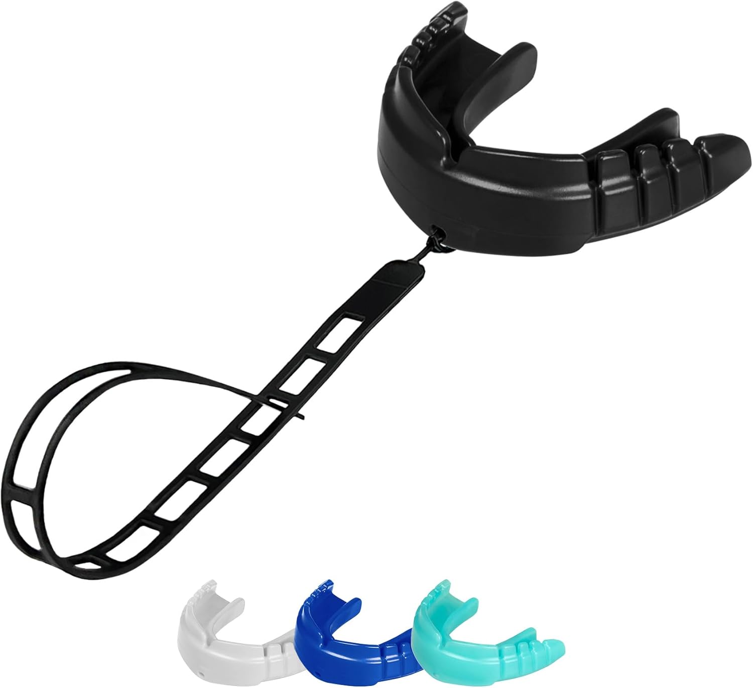 OPRO Protector bucal deportivo de nivel instantáneo para adultos y jóvenes con correa, protector bucal para hockey, lacrosse, rugby, artes marciales