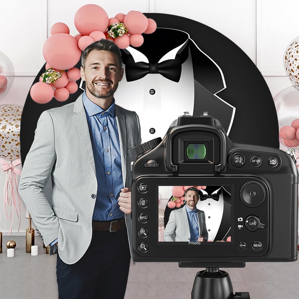 YongFoto Cubierta de fondo redonda de esmoquin negro de 6.5 pies, color blanco y negro, traje de fotografía para niños, hombres, padre, novio,