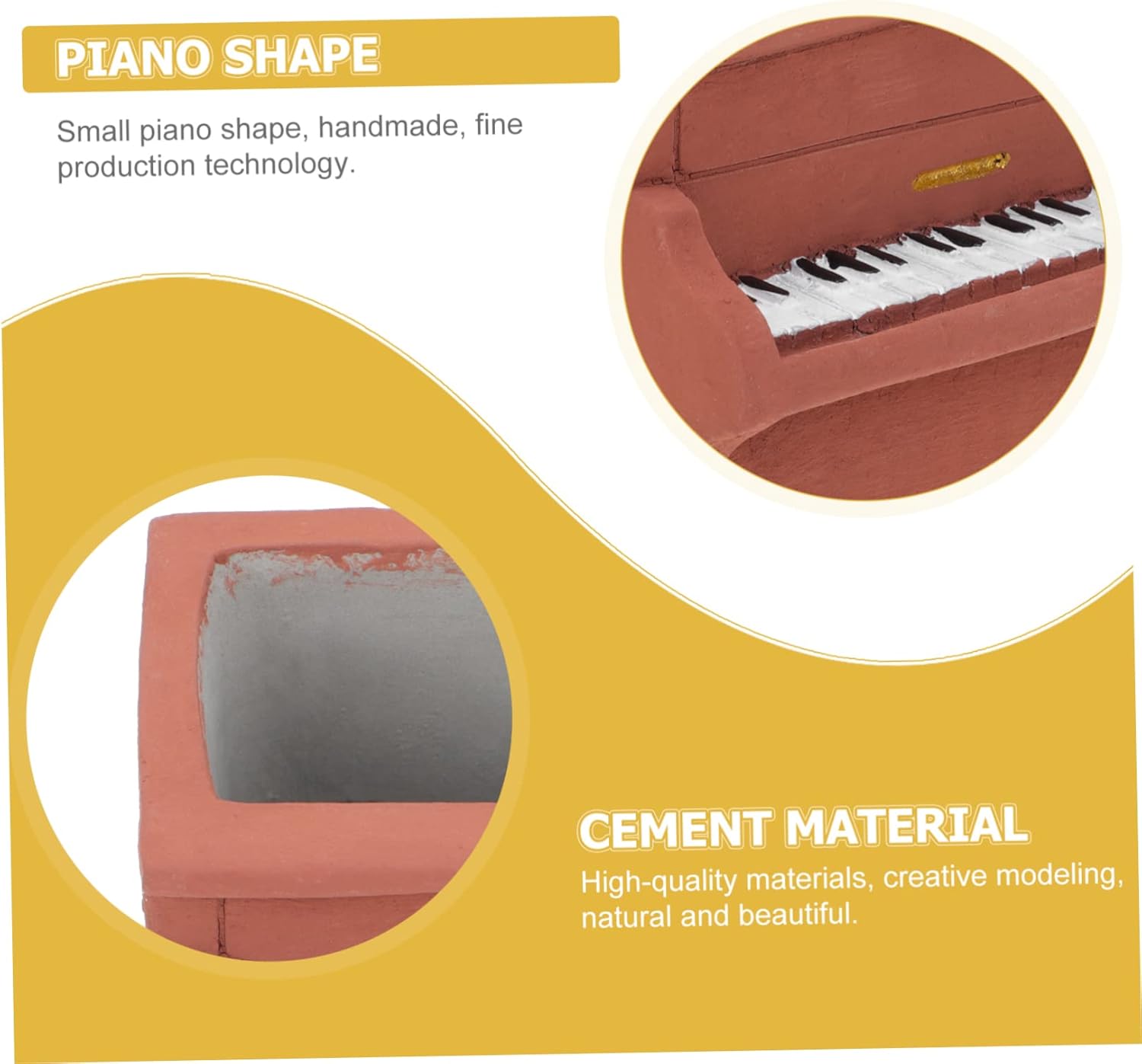 NOLITOY Maceta de cemento para piano, maceta en forma de piano, maceta suculenta de cerámica para exteriores, plantas suculentas, plantador,