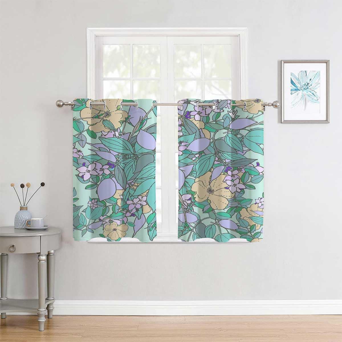YANFENQI Cortinas para Habitacion Blackout Green Leaf Fresh Plant Slider Curtains for Sliding Glass Doors Tapestry Curtains 55Inch Width by 55Inch
